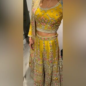 Beautiful Lehanga - golden yellow with intricate bead and crystal work.
